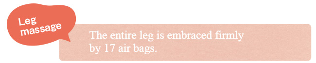 Leg massage The entire leg is embraced firmly by 17 airbags